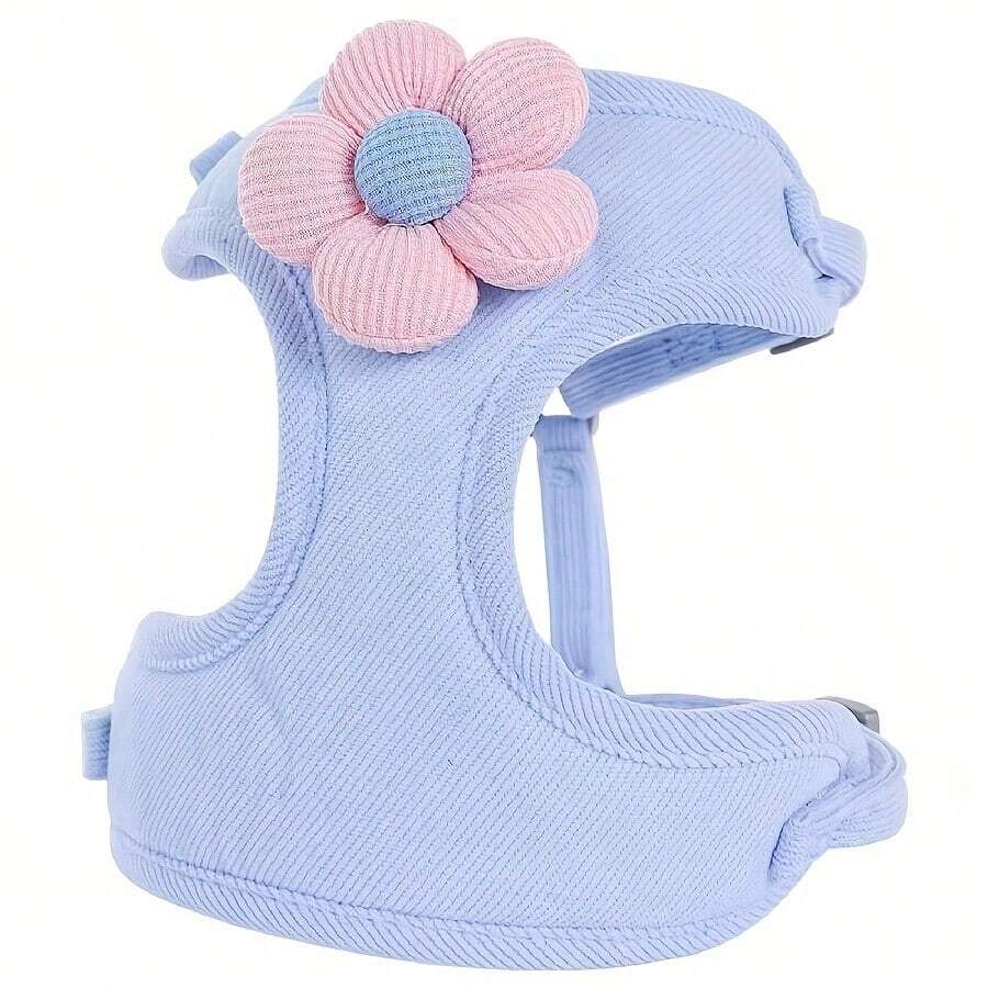 3D立体花卉网眼胸背带及牵引绳，透气猫咪散步牵引绳 - 彩色 - 查看 1