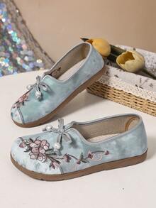 Giày thể thao nữ thêu nơ ngọc trai, kiểu dáng thường ngày thoải mái, phong cách Trung Quốc, thích hợp cho mùa xuân/thu. - Xám - Xem 7