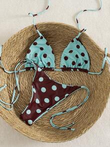 2023 Summer Vacation Beach Leopard Print Sexy Halter Tie Bikini Set - Larger Brown Spots - View 3