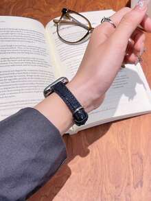 1条时尚复古精美真皮表带，兼容，适用于38mm、40mm、41mm、42mm、44mm、45mm、46mm、49mm表径，兼容 Link系列、Ultra、S10、9/8/7/6/5/4/3/2/1、SE - 深海藍 - 查看 3