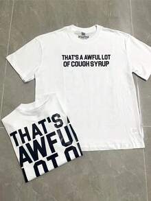 That's A Awful Lot Of Cought Syrup T-Shirt, 100% Cotton, Y2K Style, Hip Hop Street Elements, Digital Print, Perfect Gift. - 白色 - 查看 2