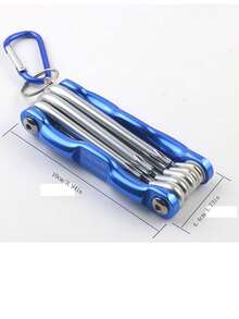 1件装便携式折叠六角扳手，六角星形螺丝刀扳手，铝合金手柄，钒钢材质，带钥匙扣设计，轻巧便携，适用于工业维护和家庭工具维修套装 - 藍色多合一 - 查看 9
