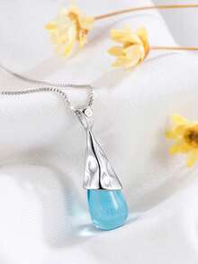 1pc S925 Sterling Silver Teardrop Pendant Necklace, Minimalist Versatile Elegant Necklace, Delicate Unique Design, Suitable For Women's Daily Wear Or Party Gift, Graceful Accessory - Water Drop - View 9