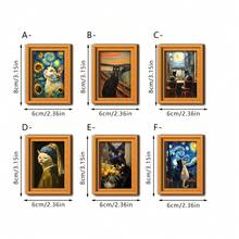 1/6件装趣味猫咪图案冰箱贴，创意3D迷你相框磁性贴纸，适用于厨房、办公室、橱柜、家居装饰，艺术礼品 - 搞怪貓咪 - 查看 2