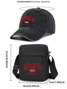 1pc/2pcs "BROOKLYN" Slogan Graphic Print Baseball Cap And Crossbody Bag Set, Streetwear Fashion Outdoor Sports Adjustable Curved Brim Cap And Shoulder Bag, Gift For Yourself Or Friends/Family - Black - View 5
