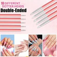 5pcs Nail Art Liner Brushes & 5pcs Nail Art Dotting Pens, Gel Nail Line Brushes, Fine Line Nail Brushes Set, Nail Striping Brushes, Painting Art Design Pens For Long Lines, Double-Ended Nail Dotting Tool Set - Multicolor - View 3