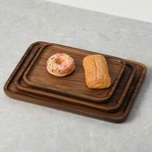 1件实心黑胡桃木小吃盘，圆形迷你水果盘，长方形寿司盘 - 棕色 - 查看 3
