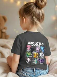 Young Girl Casual Funny Print Crew Neck Short Sleeve T-Shirt, Summer Top - Dark Grey - View 3