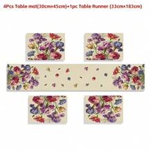 1条花卉图案桌旗，复古风格，适合日常家居厨房装饰。1条桌旗，4个餐垫，1个靠垫套，桌旗和餐垫套装。多种产品组合可选，适用于家居装饰、室内/室外派对用品、房间装饰。 - 彩色 - 查看 17