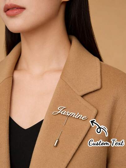 [Custom] Customized Fashion Name Brooch (Suitable For Women And Men), Minimalist Jewelry, 304 Stainless Steel Material, Detachable Name Tag Pendant Brooch, Great Gift For Friends