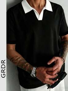 GRDR Men's Summer Short Sleeve Contrast Color Polo Shirt - Black - View 3