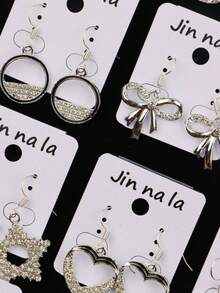 8对/套 精致时尚优雅迷人水钻水滴耳环 男女通用 蝴蝶花朵爱心星星几何形状 随机款式 浪漫约会求婚礼物 日常佩戴饰品 - 8對滴油水鑽掛墜耳環 - 查看 8