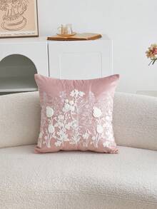 LCUHPCL 1pc Spring/Summer Charming 3D Embroidered Multi-Color Tulip & Gypsophila Wild Flower Embroidered Throw Pillow Cover, Home Decor Suitable For Living Room, Bedroom, Party, Sofa, Etc. - Pink - View 14