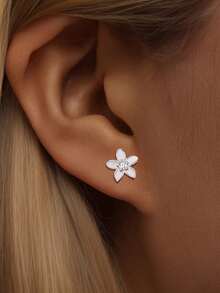 1 Pair S925 Sterling Silver Delicate Floral Stud Earrings, Elegant Aesthetic, Suitable For Daily, Party, Date, Beach Wear, Ideal Gift - Flowers - View 5