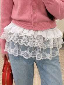 Women's Sweet Mesh Lace Midi Skirt, Spring Summer Layering Skirt Extender, Anti-Exposure Hip Covering Mini Hem Skirt - Multicolor - View 2