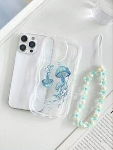 Cream Wavy Edge Jellyfish Painted Anti-Drop Phone Case With Beaded Bracelet Accessory, Compatible With IPhone 17pro/17Air /17/17promax16/11/16pro/16plus/16promax/16e/15Promax/13/1/12/XS/XR/7G/8P, Compatible With Samsung Galaxy S26/S26PLUS/S26 Ultra A17/A07/S25/S25PLUS/S25 Ultra/A16/A36/A26/A56/A50/A12/A32 Protective Phone Case - Multicolor - View 4