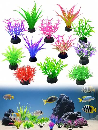 15pcs Artificial Aquarium Plants,Fish Tank Decorations Aquatic Plants,Small Artificial Seaweed Fish Tank Decorations For Household,Office Aquarium Decorations,Fish Tank Accessories