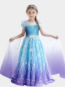Princess Dress For Girls, Light Up Dress Up Costumes For Festival Cosplay Costume, Birthday Party Dress - 藍色 - 查看 6