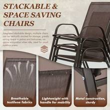 Modern Outdoor Patio Chairs Set Of 8, Outdoor Camping Chairs Feature Breathable Woven Fabric. Outdoor Courtyard Chairs, Dining Chairs And High-Back Armchairs Boast Ergonomic Design. Lightweight And Portable With Stackable Construction. Sturdy Metal Frame Ensures Durability. Suitable For Outdoor Patios, Gardens, Pools, Beaches, Balconies, And Camping.(Brown) - 棕色 - 查看 4