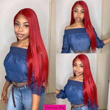Red Bone Straight 30 36 Inch 250 Density 13x6 Lace Front Brazilian HD 13x4 Pre Plucked Wig Red Glueless Human Hair Lace Frontal Wigs - SRed - 查看 5