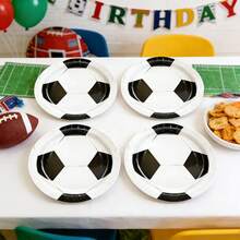 10pcs/Set White Soccer Pattern Plates, Suitable For Birthday Parties, Family Picnics And Other Occasions - Black and White - View 7