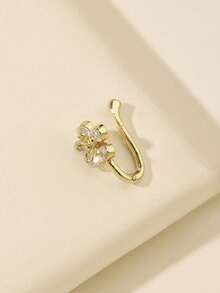 1pc Rhinestoned Flower Shape U-Type Nose Clip Non-Piercing Nose Ring, Daily Wear For Women - 金色 - 查看 5