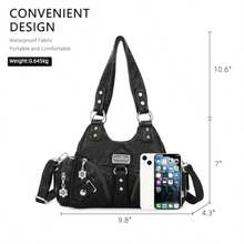 Angel Kiss Purses For Women Small Hobo Shoulder Bags Vagen Leather Multi-Pocket Tote Bag With Zipper - 黑色 - 查看 3