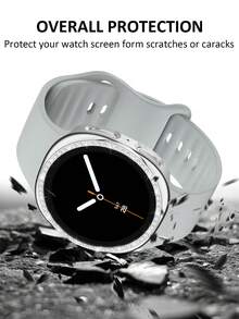 手錶錶帶 + 手錶錶殼套組，相容於 Galaxy Watch 8 40mm 與 44mm。柔軟舒適的休閒運動矽膠錶帶，以及抗震防刮亮面水鑽錶殼。易於佩戴，觸控靈敏。適合女性智慧手錶錶帶與錶殼。 - 銀色錶帶配鑲鑽殼 - 查看 3