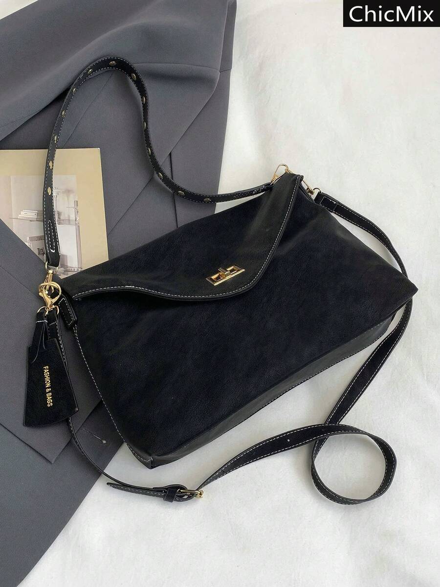 Fashionable New Solid Color Tag Decoration Flip Commuter Handbag, Classic Versatile Hardware Buckle Large Capacity Women's Diagonal Shoulder Bag, Suitable For Shopping, Wallets, Shopping, Young Women, College Students, Newcomers, And White-Collar Workers. They Are Very Suitable For Offices, Universities, Work, Business, Commuting, Outdoor Activities, Travel, And Outings
