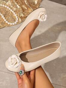 2026 Zapatos cómodos y suaves con decoración de rosas al estilo de hadas, versátiles y con estilo - Beis - Ver 2