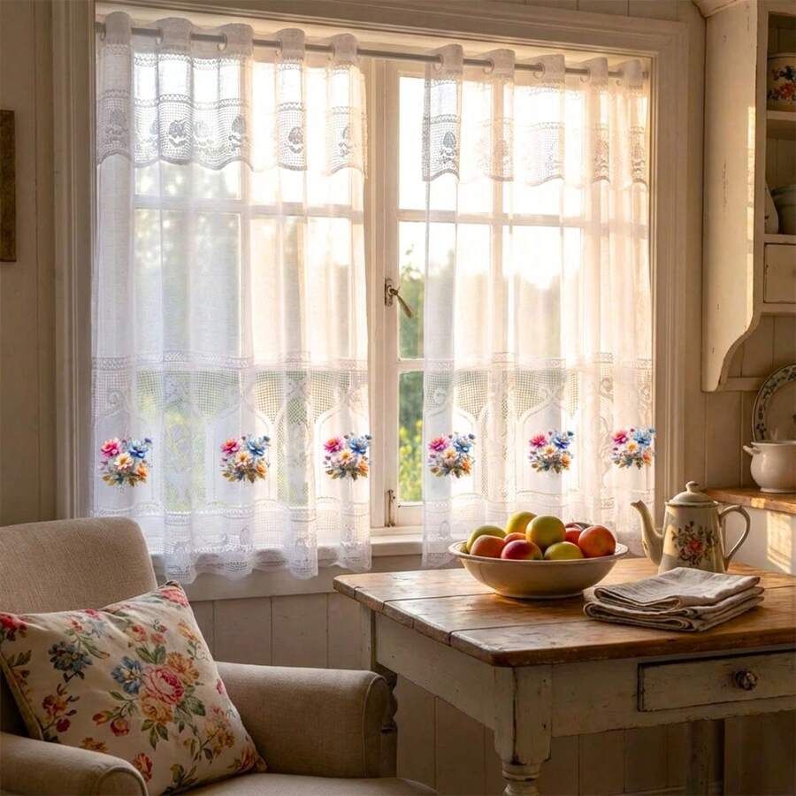 Kitchen Lace Curtain Transfer 2.50cm X 1.20cm Curtain For 2m Rod - 花 2 - 查看 1