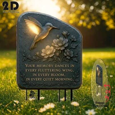 1pc 2D Flat - Bohemian Farmhouse Style Hummingbird Memorial Garden Stake, Acrylic Outdoor Decor For Lawn, Yard, Grave, Flower Bed And Planter, Unique Memorial Gift