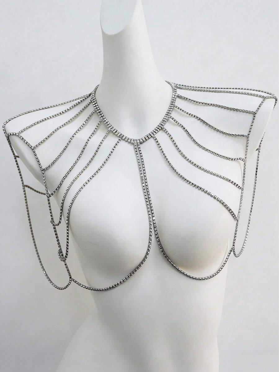 1件装女士多层水晶胸罩链，派对/婚礼新娘身体饰品 - 銀色 - 查看 1