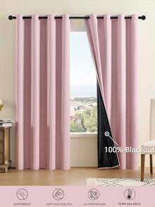 1pc Or 2pcs Available/Lightweight Blackout Curtains/Lightweight Coated 100% Blackout Curtains On /Top Eyelet Metal Ring Curtains/Room Darkening Privacy Curtains/Living Room Curtains/Bedroom Curtains - Green - View 15