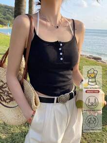 New Arrival Spring/Summer Elegant 2 In 1 Cropped Camisole, Women Fitted Sweet Outerwear Top Casual Black - Black - View 5