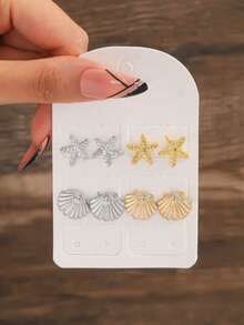8pcs/Set Shell & Starfish Themed Summer Vacation Style Earrings - Multicolor - View 5