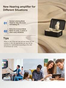 Rechargeable Hearing Amplifier Suitable For Elderly, Volume Adjustable, Noise Reduction, With Portable Charging Case - Black - View 4