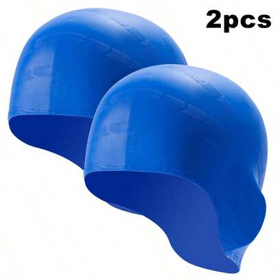 2pcs Large Swim Cap For Women Men, Durable Silicone Swimming Hat With Ear Protection, Unisex Adults Bath Swimming Caps For Long Thick Curly Hair