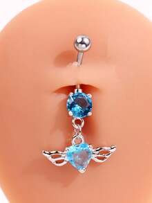 1pc Sexy Elegant High-End Beach Ocean Style Unique Butterfly Heart Wing Blue Zirconia Stainless Steel Navel Ring, Suitable For Daily, Beach, And Holiday Wear - Multicolor - View 13