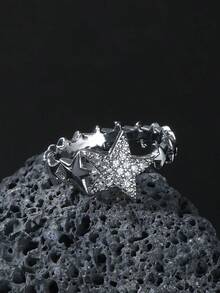 Fashionable And Popular Men Rhinestone Star Decor Ring Copper Punk Hip Pop Style For Jewelry Gift And For A Stylish Look - Vàng - Xem 1