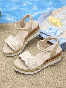 1 đôi sandal đế xuồng mùa hè cho bé gái, chống trơn trượt, nhẹ, hở mũi, thoải mái, giày đế xuồng cho bé gái đi làm và đi học. - Màu be - Xem 7
