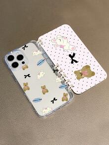 1pc Cute Rabbit & Bear Notebook Style Phone Case, Kawaii Pink Polka Dot Bow Book Cover, Thick Transparent TPU Anti-Drop Protective Case, Suitable For Daily Use Or Gift, Compatible With IPhone 11/12/13/14/15/16/16 Plus/17/17 Pro/17 Pro Max And Galaxy S24 Ultra/A25/A55 5G/S25 - Multicolor - View 5
