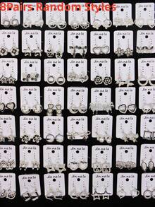 8对/套 精致时尚优雅迷人水钻水滴耳环 男女通用 蝴蝶花朵爱心星星几何形状 随机款式 浪漫约会求婚礼物 日常佩戴饰品 - 8對滴油水鑽掛墜耳環 - 查看 11