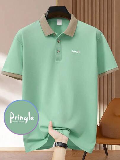 Pringle Of Scotland Printed Men's Summer Short Sleeved Shirt, Fashionable Lapel Polo Shirt, Skin Friendly Breathable Casual Business Polo Shirt, Comfortable Summer Style
