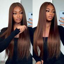 Chocolate Brown Bone Straight 30 36 Inch 250 Density 13x6 Lace Front Brazilian HD 13x4 Pre Plucked Wig 4# Brown Glueless Human Hair Lace Frontal Wigs - S4 - Xem 2
