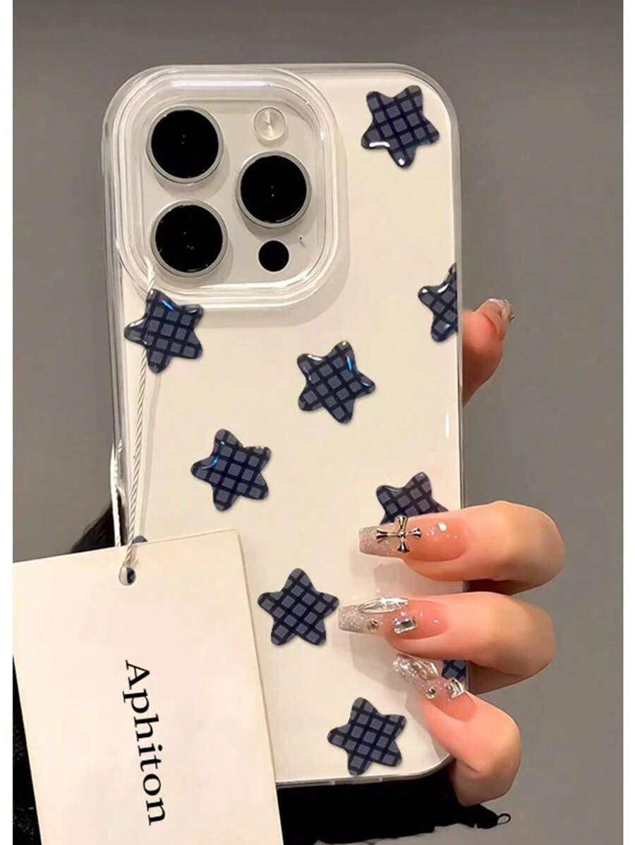 黑色格子星形图案手机壳，兼容 16 Pro Max、15 Pro、14、13 新款机型、16 Pro - 白色 - 查看 1