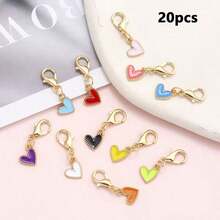 5/10/20pcs Assorted Color Heart-Shaped Alloy Enamel Pendants (With Lobster Clasp), Suitable For Craft Projects, DIY Keychains, And Keyring Accessories. - View 6