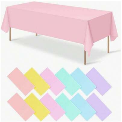 1/8片装一次性派对桌布，防水PE塑料材质，生日甜点桌布，纯色设计，适用于户外婚礼、单身派对、各种派对、生日宴会、露营、感恩节、母亲节等场合。