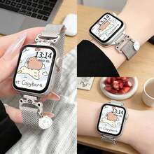 Universal New Capybara Metal Magnetic Milanese Loop Band, Compatible With Apple Watch, Cartoon Fashionable & Sweet Style, Fits Series 10 9 45mm-38mm, Compatible With Apple Watch Series Ultra/SE/10/9/8/7/6/5/4/3/2/1, Suitable For Women And Students - Silver - View 3