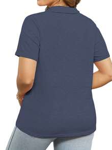 VISLIY Plus Size Summer Tops For Women Collared V Neck Polo Shirts Flowy Tunics Casual Short Sleeve Blouses For Vocation 1X-5X - Màu xanh hải quân - Xem 2